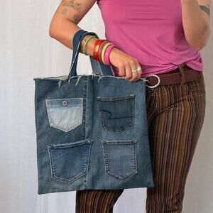 ✶ handmade patchwork denim pocket tote ✶